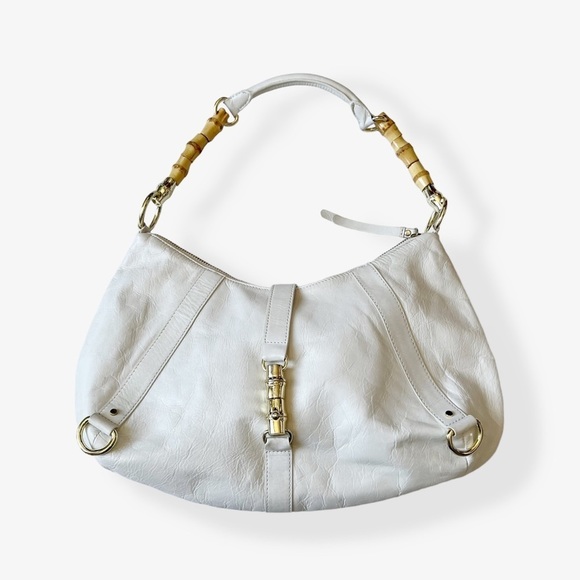 Banana Republic Bags Banana Republic Leather Hobo Y2k Bamboo Handle Piston Lock Shoulder Bag